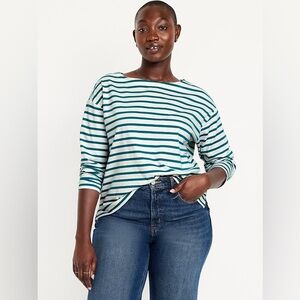 Old Navy Blue & White Striped Mariner Loose Long Sleeve Boat Neck T-Shirt